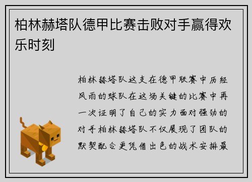 柏林赫塔队德甲比赛击败对手赢得欢乐时刻