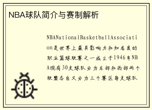 NBA球队简介与赛制解析