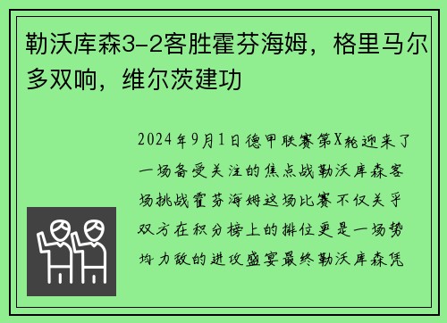 勒沃库森3-2客胜霍芬海姆，格里马尔多双响，维尔茨建功