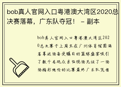 bob真人官网入口粤港澳大湾区2020总决赛落幕，广东队夺冠！ - 副本