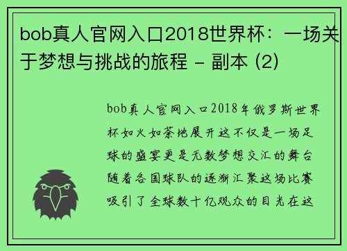 bob真人官网入口2018世界杯：一场关于梦想与挑战的旅程 - 副本 (2)